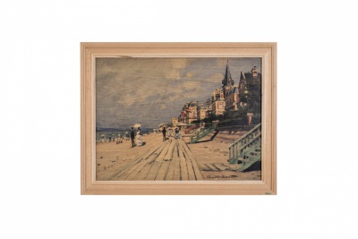 Print on framed Oak wood: The Boardwalk on The Beach at Trouville by Claude Monet, Famous art's print on wood, Oak wood frame, Wall Art