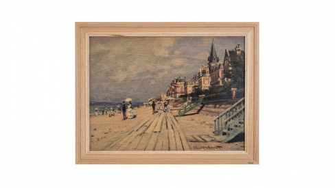 Print on framed Oak wood: The Boardwalk on The Beach at Trouville by Claude Monet, Famous art's print on wood, Oak wood frame, Wall Art