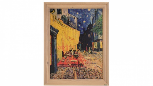 Print on framed Oak wood: Vincent Van Gogh Cafe Terrace at Night, Famous painting's reproductions print on Oak wood